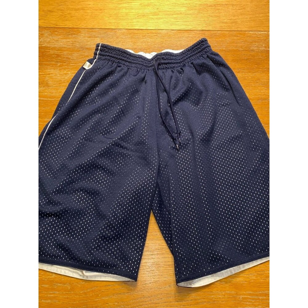 Adidas Navy Blue Mesh Basketball Shorts With Drawstring Waist & Stripes